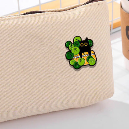 Black Cat in Plants Enamel Pins - Cute Potted Plant Animal Lapel Brooches for Backpacks, Kids and Gift Collectors