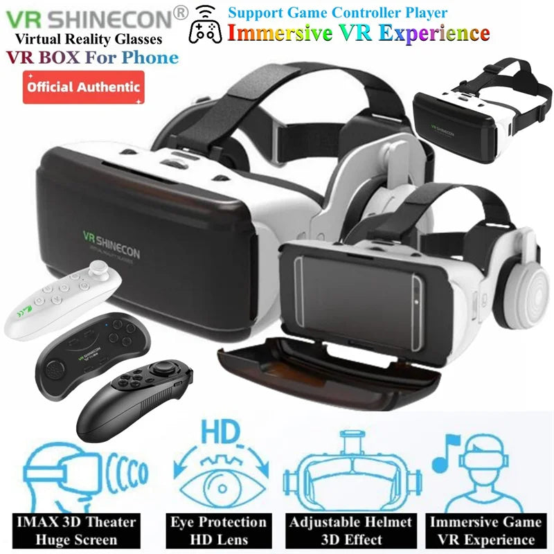 Virtual Reality VR Glasses — IMAX 3D Headset with Google Cardboard for 4.5–6.53" Phones, Game Joystick Support
