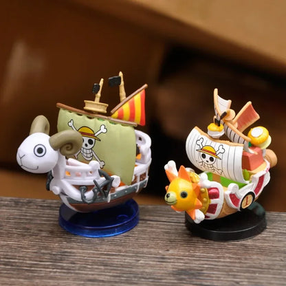 7cm One Piece Anime Ship Figure — Mini Luffy & Thousand Sunny Going Merry Assembled Model Toy