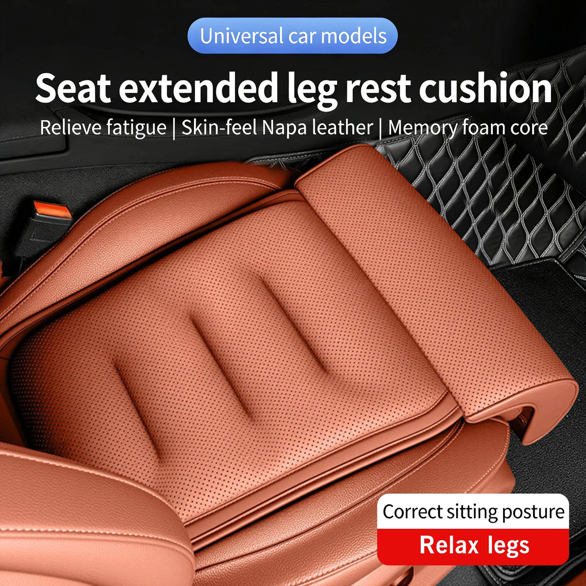 Universal Car Seat Cushion with Leg Support - Breathable Thick Padded Comfort Mat