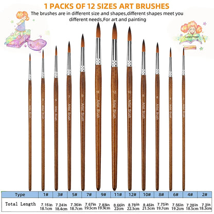 12-Piece Premium Artist Paint Brush Set – Durable Nylon Bristles for Acrylic, Watercolor, Oil & Body Painting