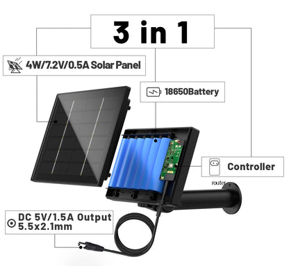 D4 5V/6V Solar Battery Charger – 4W Portable Solar Power Bank for Security Cameras, DC 5521 Output