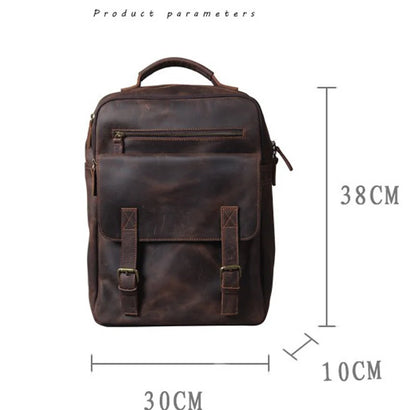 Vintage Crazy Horse Leather Backpack for Men — 17" Laptop Travel Rucksack Cowhide Hiking Bag M815