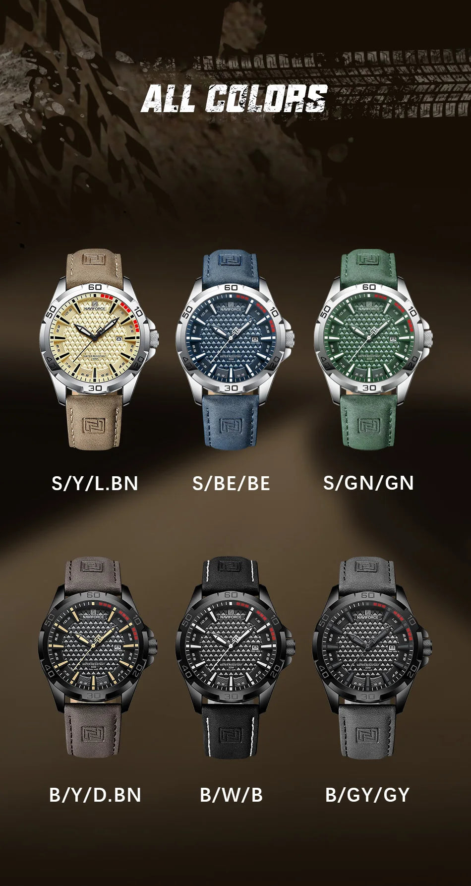 NAVIFORCE Men's Quartz Watch — Fashion Leather Strap Sport Waterproof Wristwatch with Calendar