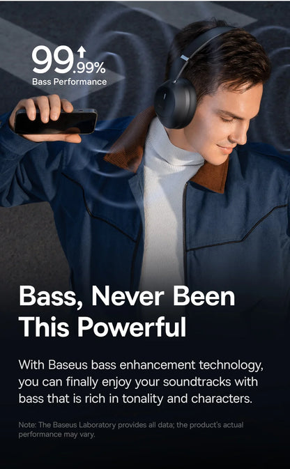 Baseus Bass 30 Max Wireless Headset - Bluetooth 5.3, Over-Ear Headphones, Bass-Enhancing 40mm Diaphragm, Ultra Low Latency, 50H Playtime
