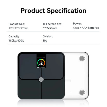 Digital Body Fat Scale — Smart TFT Color Screen with Heart Rate Monitoring for Precise Body Weight Measurement