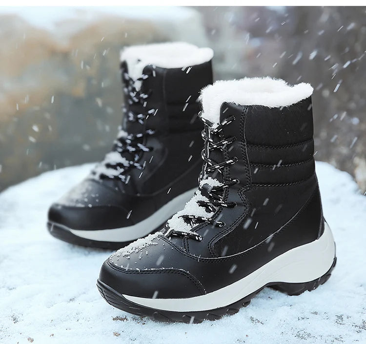 Women's Winter Snow Boots – Plush Lined Platform Flat Casual Shoes for Warmth and Comfort
