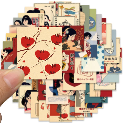 50pcs Retro Japanese Cartoon Stickers – Waterproof Aesthetic Graffiti Decals for Laptop, Luggage, Guitar & Skateboard