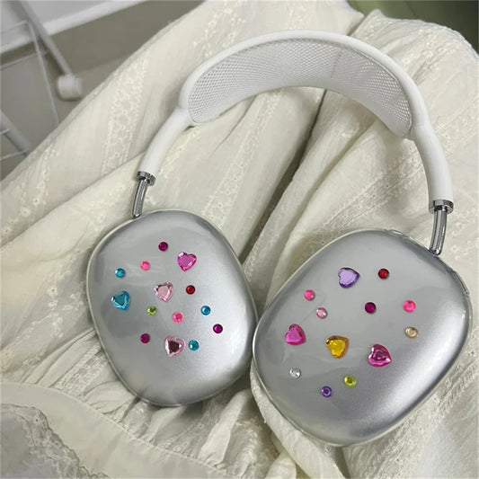 AirPods Max Silicone Case - Colorful Love Heart Diamond Protective Cover for Apple Bluetooth Headphones