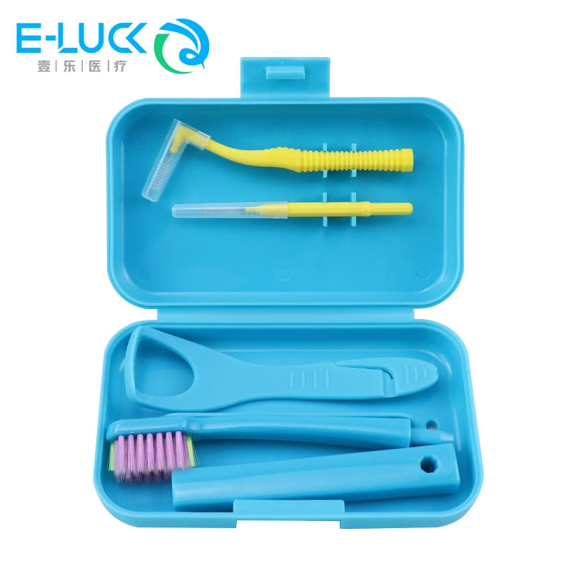 Portable Dental Cleaning Kit - Travel Oral Care Set with Toothbrush, Interdental Brush & Tongue Scraper
