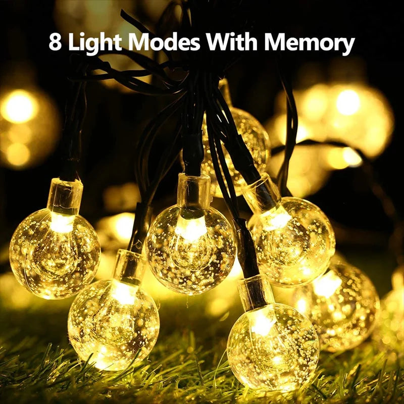 60 LED Solar String Lights - Waterproof Crystal Globe Garden Lights with 8 Modes for Patio, Party & Tree Decor