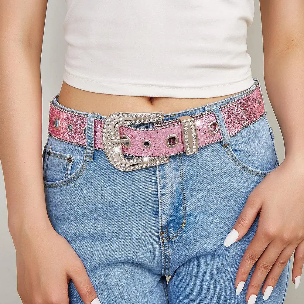 Skull Rivet Rhinestone PU Leather Belt – Trendy Solid Color Cowgirl & Cowboy Belt for Women & Girls