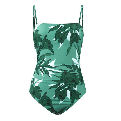 CUPSHE Leaf Print Square Neck One-Piece Swimsuit for Women – Sexy Backless Shirred Monokini Swimwear 2023 Beach Bathing Suit