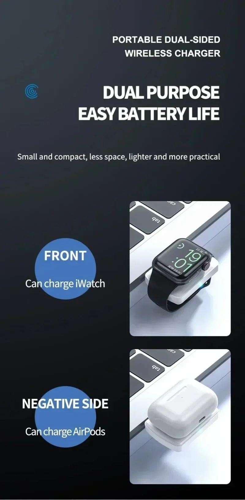 Magnetic Wireless Watch Charger USB-C — Fast Charging for Apple Watch 9/8/7/6/5/4/SE & Samsung Galaxy Watch 7/6/5/4 Active 1/2