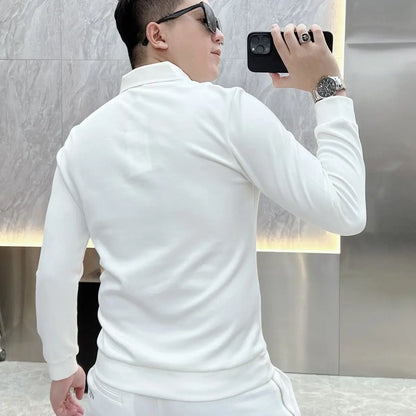 Men’s Business Casual Long Sleeve T-Shirt — Spring & Autumn Streetwear, Fake Two-Piece Fashion Top for Office & Social Wear