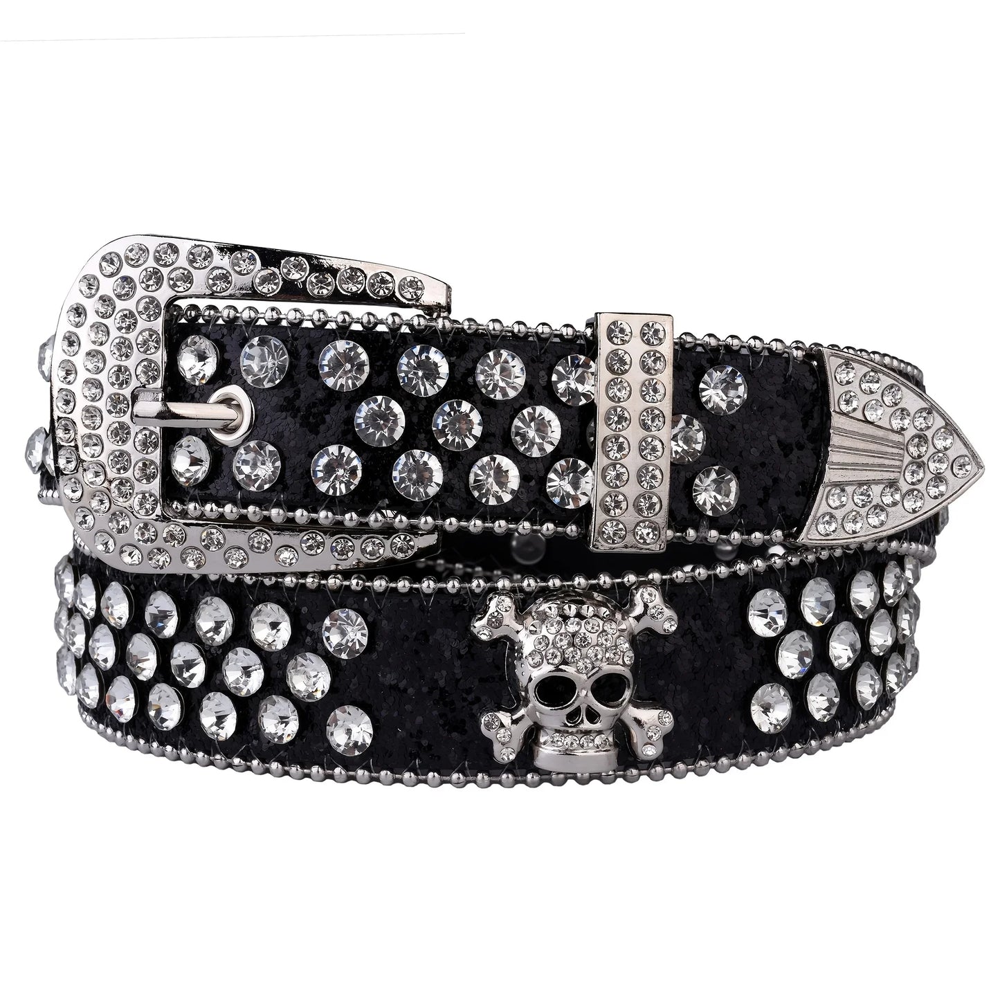 Rhinestone Skull Western Cowgirl Belt for Women & Girls – Studded PU Leather Country Style