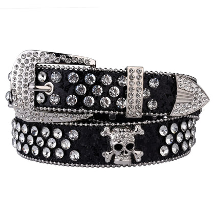 Rhinestone Skull Western Cowgirl Belt for Women & Girls – Studded PU Leather Country Style