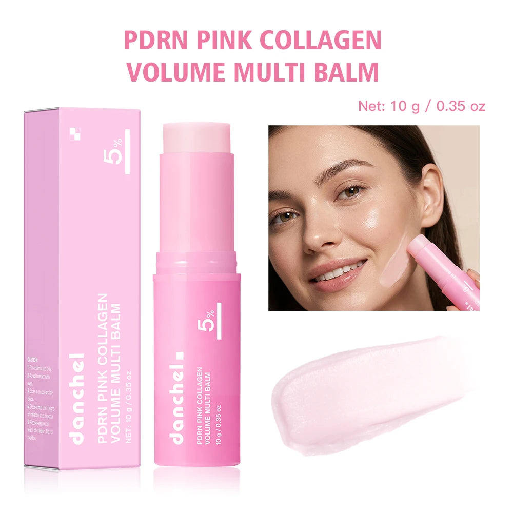 PDRN Pink Collagen Balm Stick - Anti-Aging Moisturizing Balm for Eyes, Neck, Forehead, and Smile Lines
