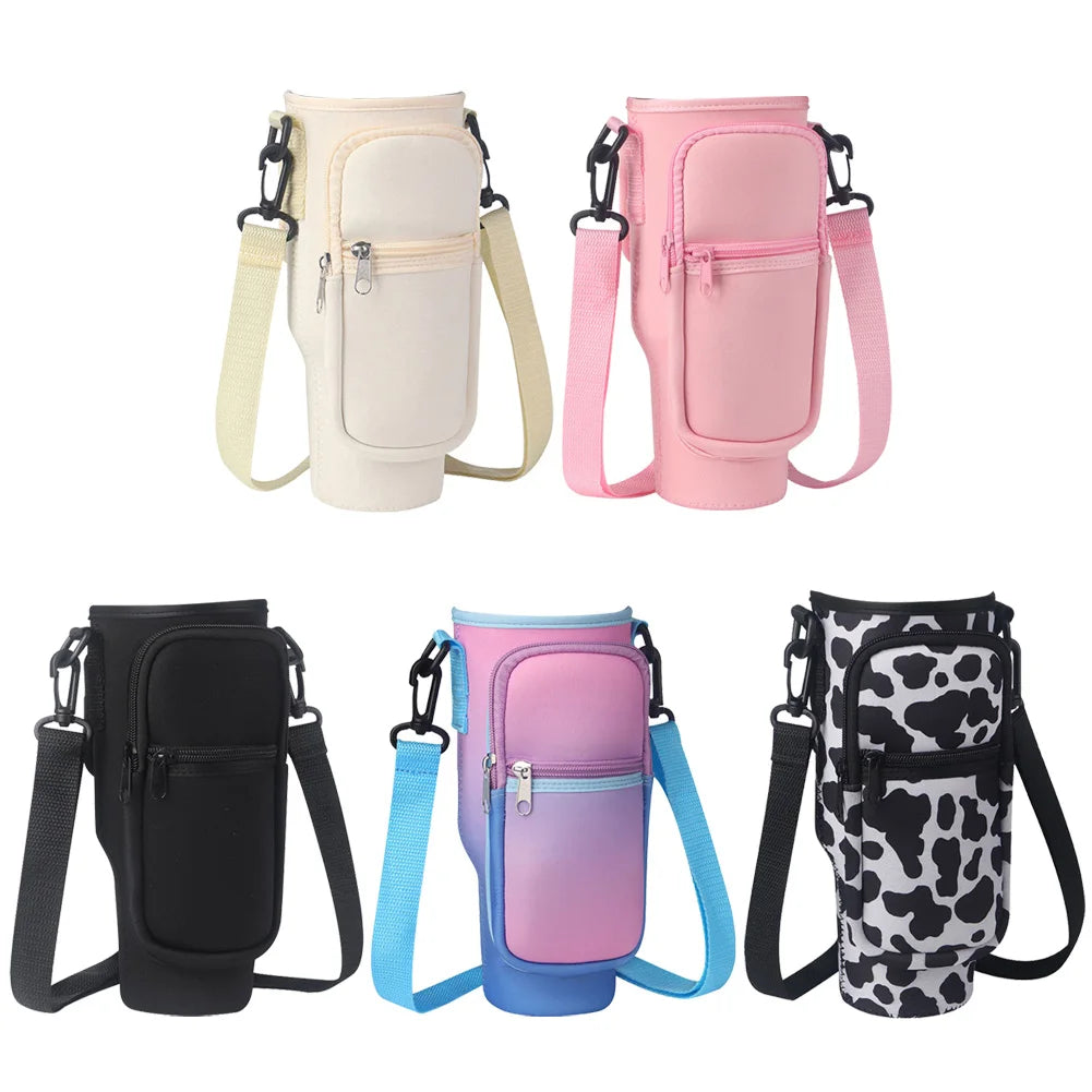 Portable Water Bottle Carrier Bag – Neoprene Holder with Phone Pocket for Stanley 40oz Tumbler with Handle