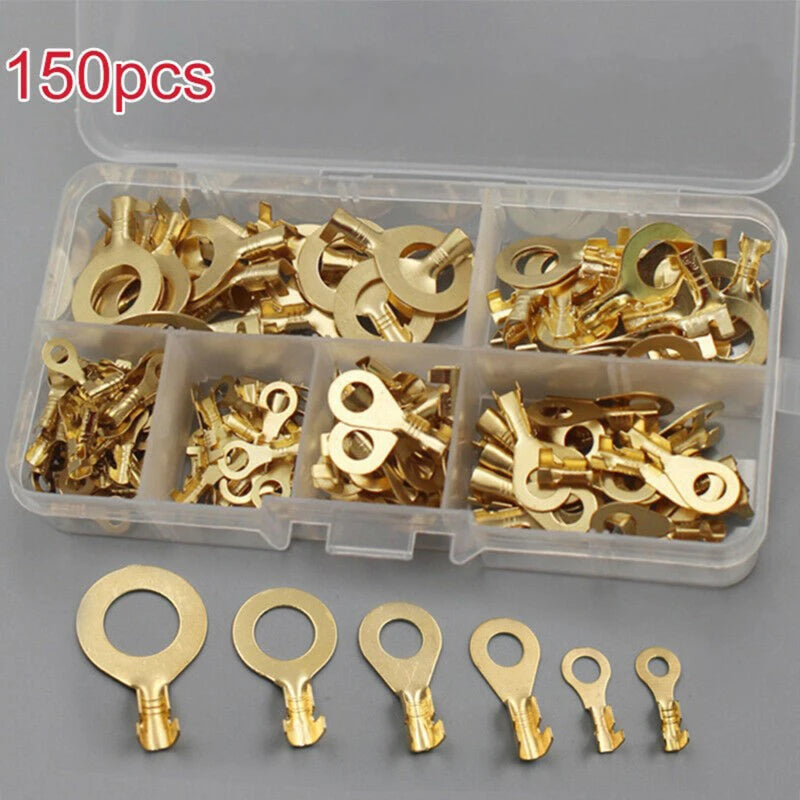 150-Piece Round Terminal Block Set - DJ431 O-Type Copper Lugs, Cold-Pressed Wiring Terminals & Connector Kit