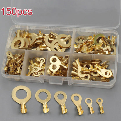 150-Piece Round Terminal Block Set - DJ431 O-Type Copper Lugs, Cold-Pressed Wiring Terminals & Connector Kit