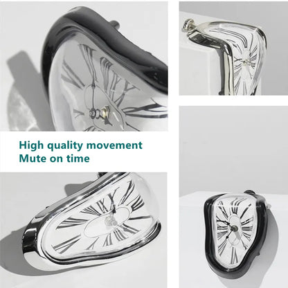 Surreal Melting Clock - Silent Salvador Dali Style Wall Watch for Home Office, Shelf, Desk, Table Decor and Gifts