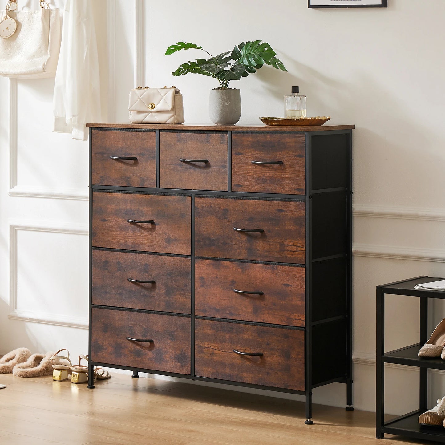 Dresser for Bedroom – 9 Fabric Storage Drawers, Tall Chest Organizer for Adult & Kids Clothes, Closet Cabinet Furniture