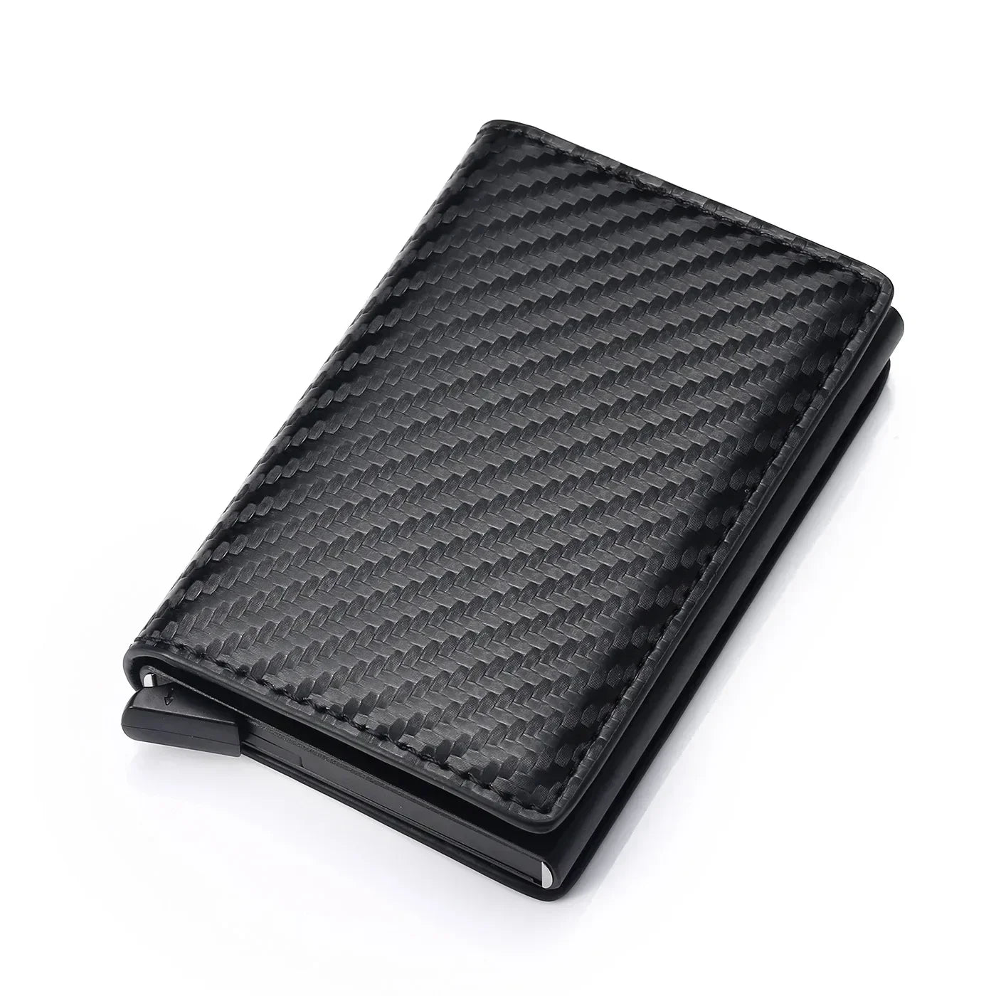 Carbon Fiber Credit Card Holder Wallet for Men - RFID Slim Pop-Up Metal Minimalist Case, Black
