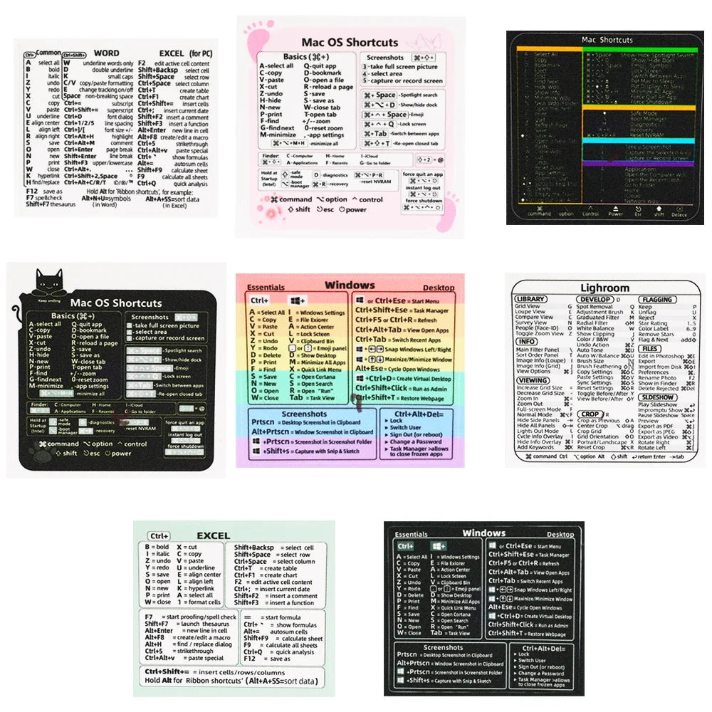 Keyboard Shortcut Stickers - Reference Adhesive Short Cut Sticker for PC, Laptop, Desktop, Apple Mac, Chromebook, Windows, Photoshop