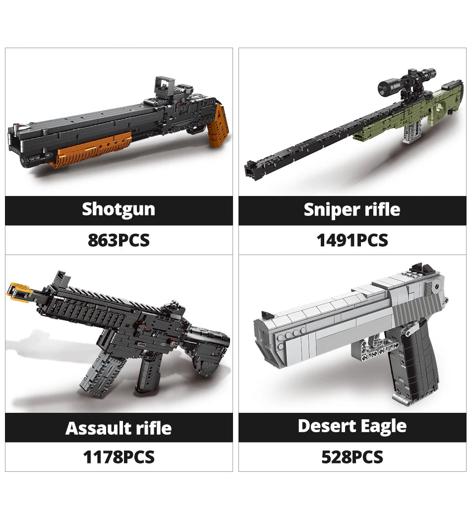 ZKZC WW2 Military Weapon Building Block Set – Shotgun, Sniper & Assault Rifle Toy for Kids Gifts