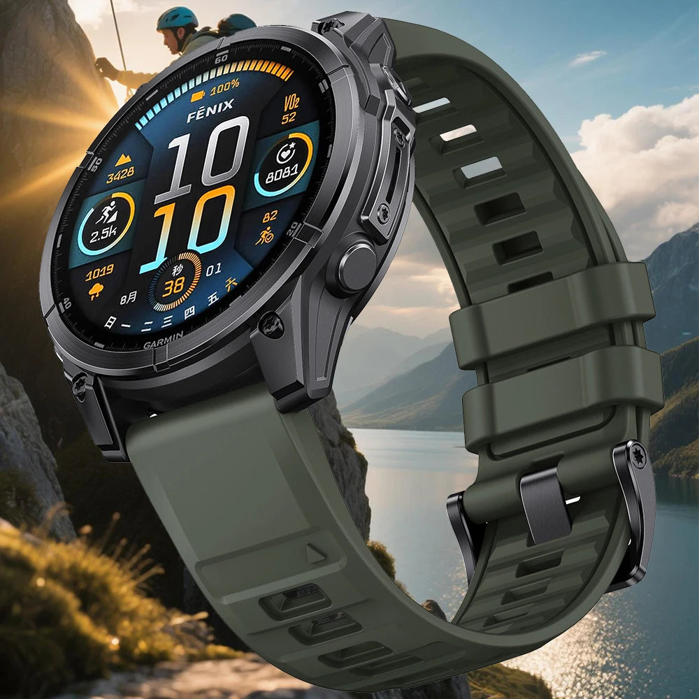 Quick Fit 22mm Silicone Watch Strap for Garmin — Compatible with Fenix 8/E/Epix Pro 47mm, Fenix 7, Fenix 6 Solar, Forerunner 955/945/965