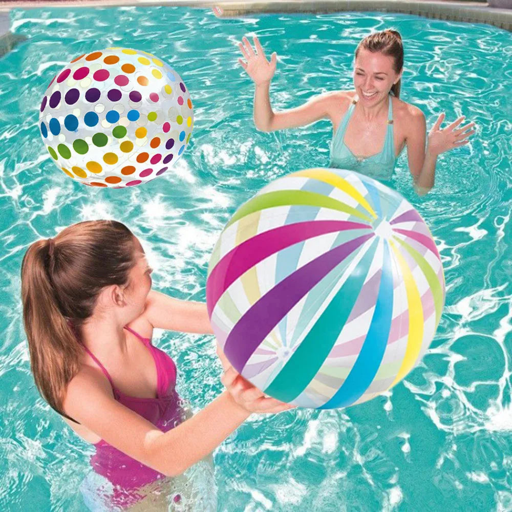 2-Pack 15.35-Inch Colorful Striped Transparent Inflatable Beach Balls — Fun Set for Beach & Pool Party Games