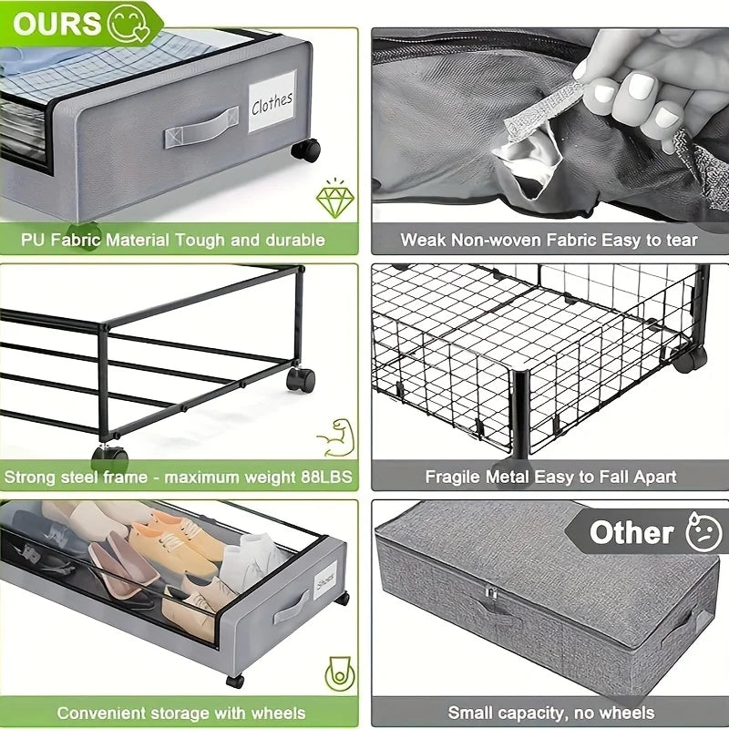 Underbed Storage Lockers with Wheels & Lids – Space-Saving Pull-Out Containers for Shoes & Clothes, Ideal for Dorm Bedrooms