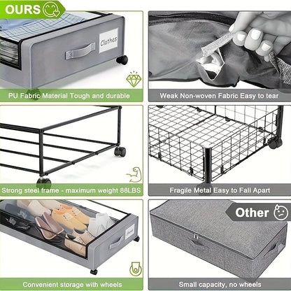Underbed Storage Lockers with Wheels & Lids – Space-Saving Pull-Out Containers for Shoes & Clothes, Ideal for Dorm Bedrooms