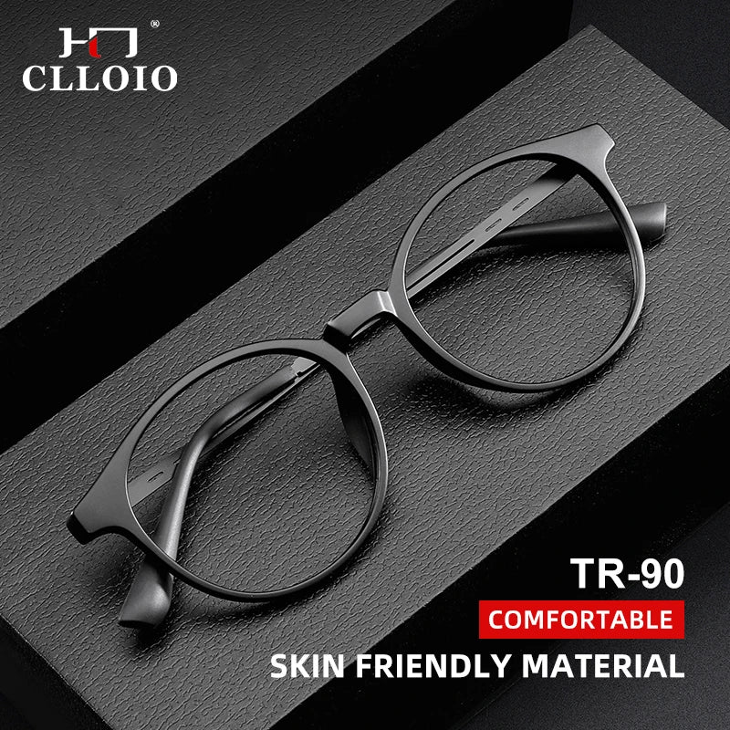 CLLOIO Ultra-Light TR90 Round Blue Light Blocking Reading Glasses, Unisex Titanium Frame for Myopia & Hyperopia Prescription Eyewear (+1.56)