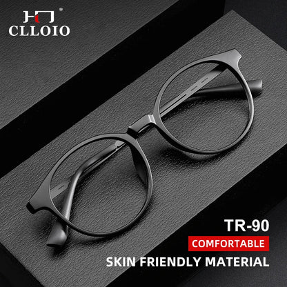 CLLOIO Ultra-Light TR90 Round Blue Light Blocking Reading Glasses, Unisex Titanium Frame for Myopia & Hyperopia Prescription Eyewear (+1.56)