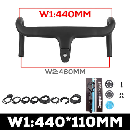 ULLICYC T1 Carbon Fiber Road Bike Handlebar - Integrated Internal Cable Routing Cockpit with Mount Spacers 360–380mm