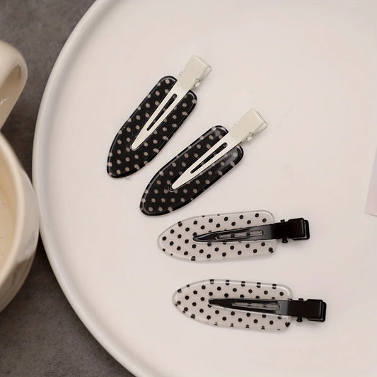 4-Piece Black & White Acrylic Hair Clips - Traceless Duckbill Clips for Styling Bangs and Hair