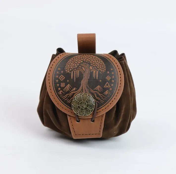Medieval Faux Leather Waist Bag - Retro Drawstring Belt Pouch for Outdoor Wear, Cosplay and Coin Storage