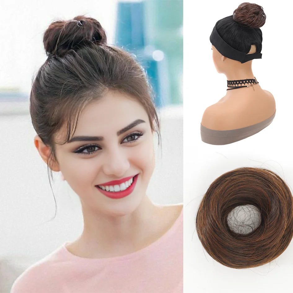 Allaosify Synthetic Bun – Straight Hair Circle with Elastic Rope, Natural Dark & Light Hair Color, Hair Accessories for Women