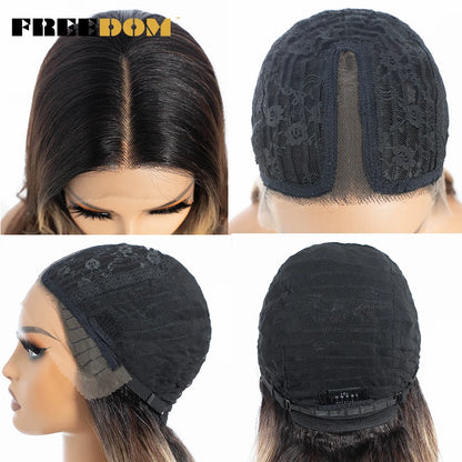 FREEDOM 26-Inch Synthetic Lace Front Wig for Women — Honey Brown Body Wave with Ombre Blonde Highlights, Cosplay & Fashion Wig