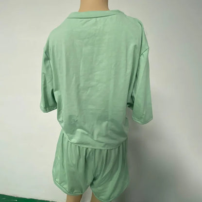 Women’s Summer Two-Piece Set – Crew Neck Short Sleeve Pullover Top & Shorts Casual Matching Outfit Lounge Wear