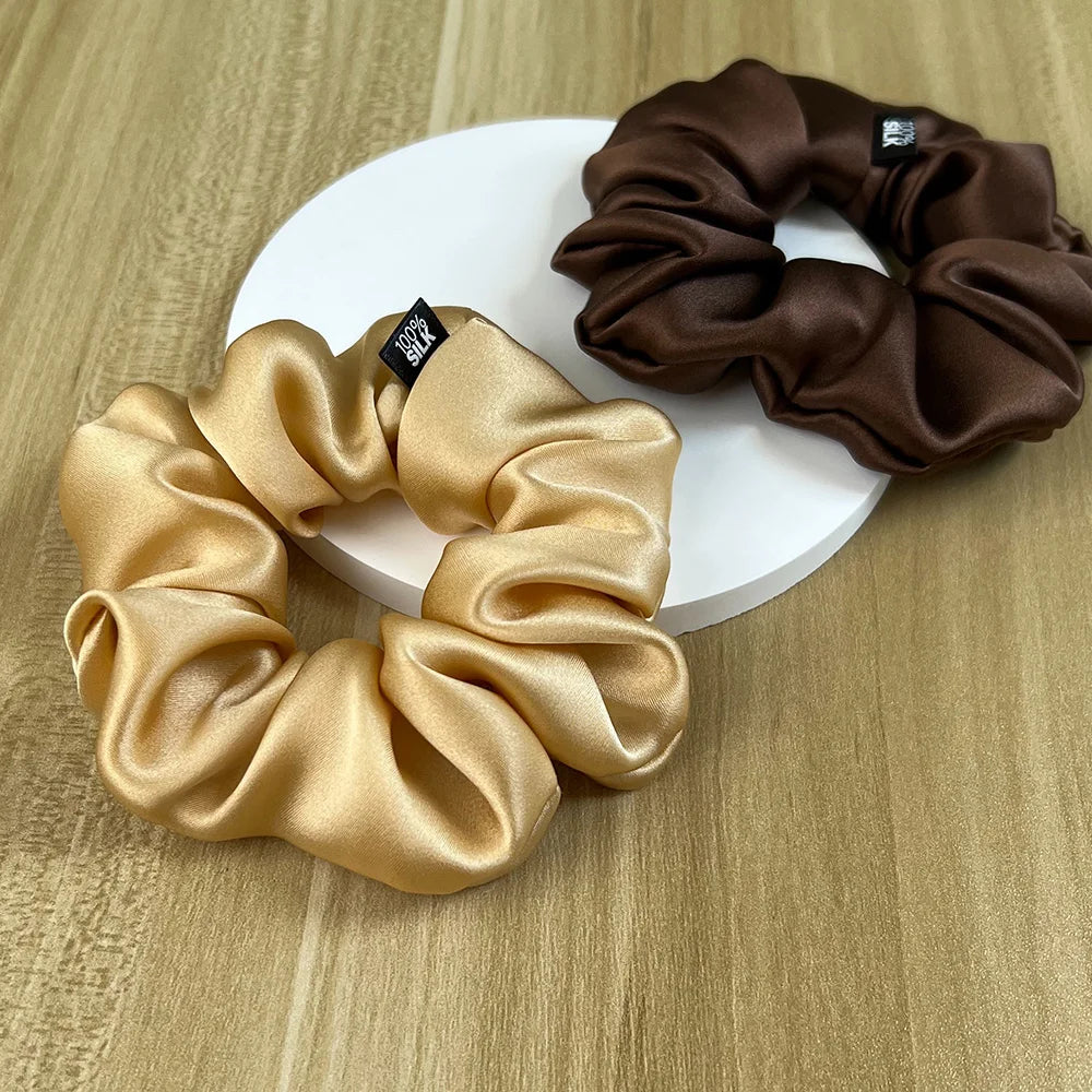 100% Mulberry Silk Hair Scrunchies – 19 Momme Elastic Hair Ties for Women & Girls, Large Soft Ponytail Holders Luxury Hair Accessories