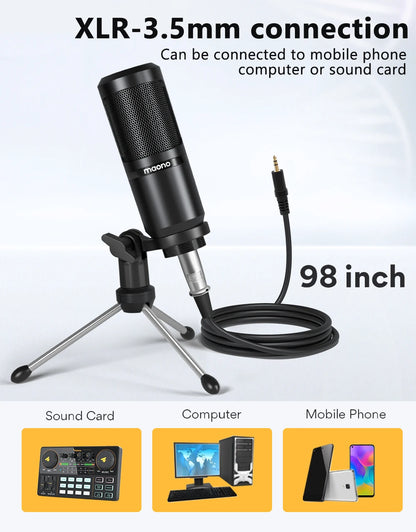 Maono PM360TR Condenser Podcast Microphone – 3.5mm Mic for Computer, Laptop, Phone, Sound Card, YouTube, Gaming & Recording