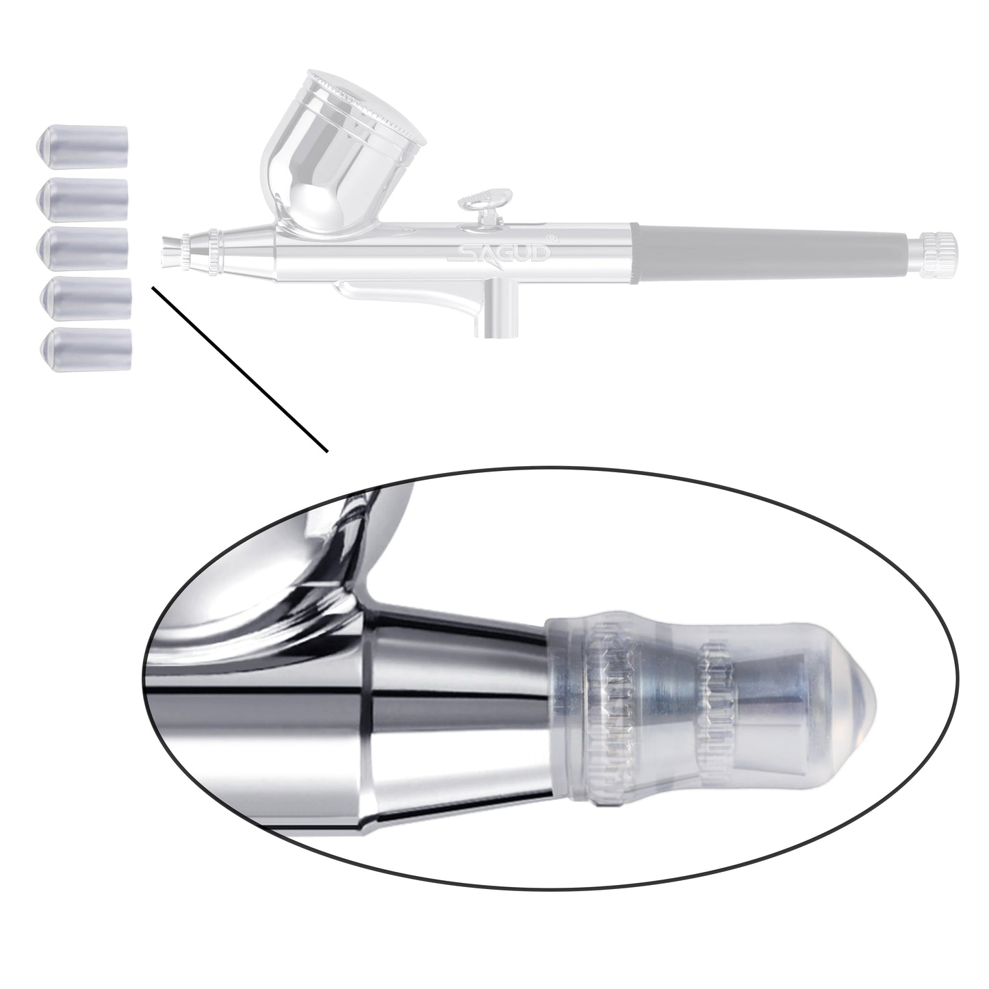 Airbrush Cleaning Kit : Clean Pot Jar with Holder, Brushes/Needles, Double–Ended Brush, & Protection Covers