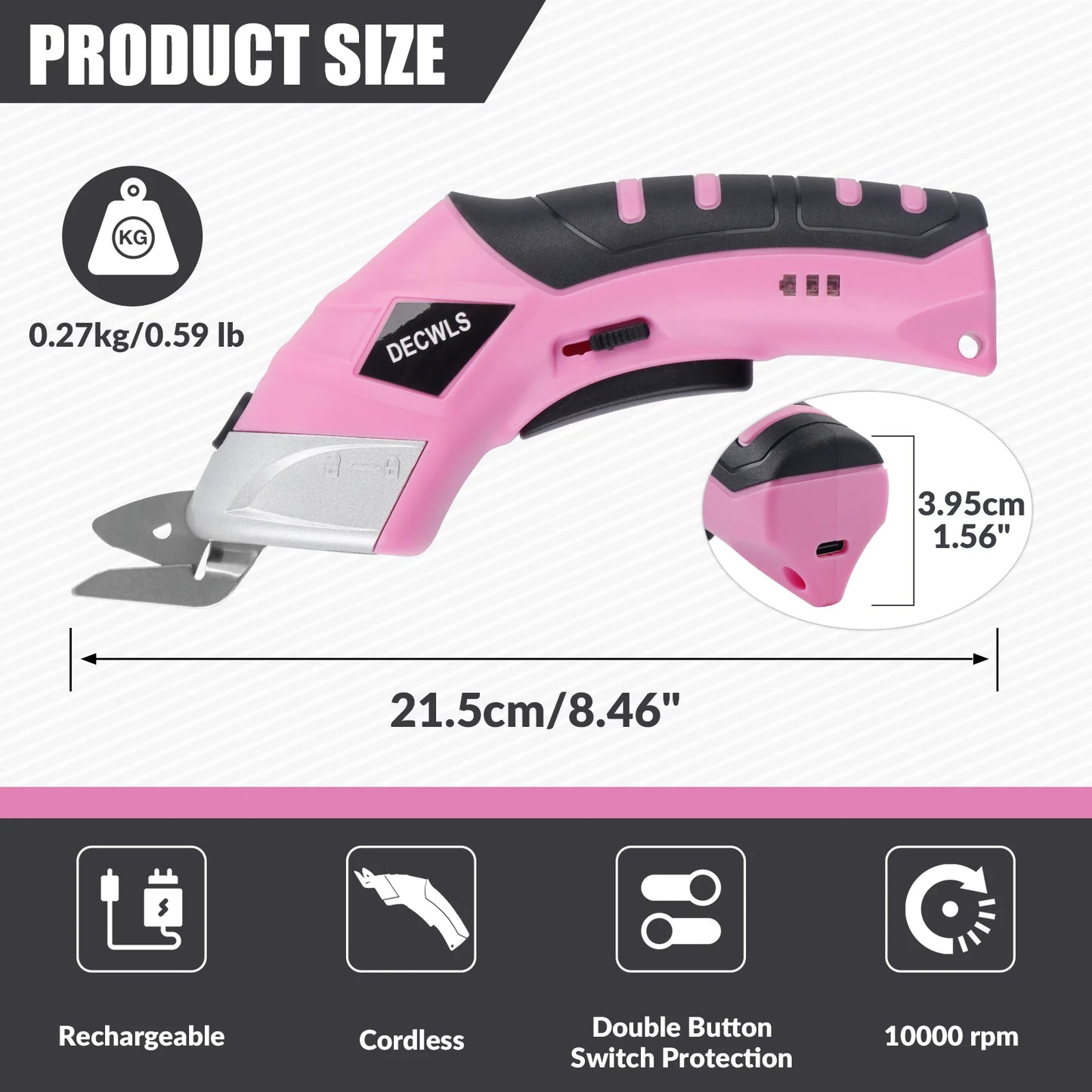 Portable Cordless Electric Scissors - USB Rechargeable Cutting Tool with 3 Heads for Fabric Leather Cardboard Plastic