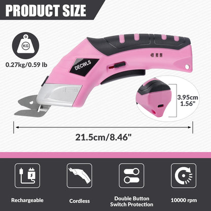 Portable Cordless Electric Scissors - USB Rechargeable Cutting Tool with 3 Heads for Fabric Leather Cardboard Plastic