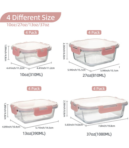 16-Piece Glass Food Storage Container Set — Leakproof, Airtight, BPA-Free, Microwave & Oven Safe, Stackable Kitchen Organizer