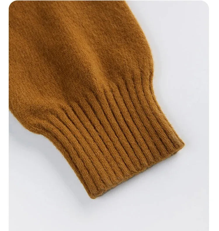 Korean Women's Autumn Winter Knitted Cardigan – Diagonal V-Neck Long Sleeve Single-Breasted Sweater