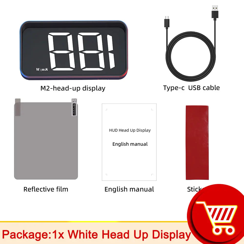 M2 Head-Up Display Digital Speedometer GPS HUD – Plug & Play Windshield Projector with Large KMH Font for All Cars